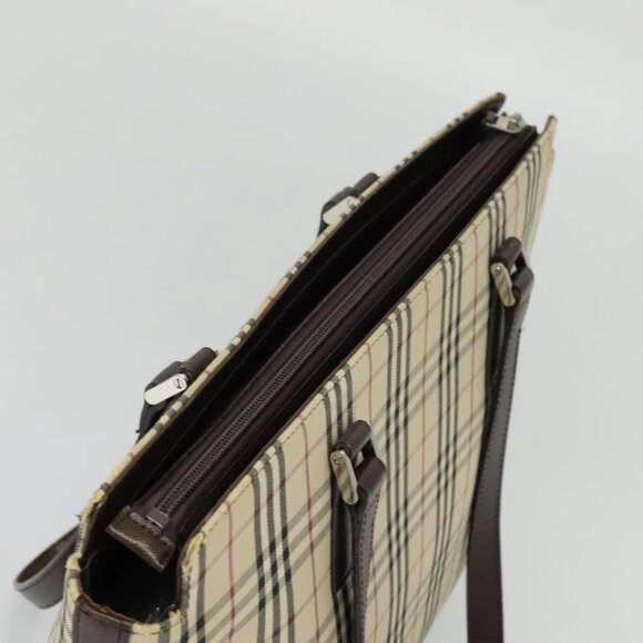 BURBERRY Nova Check Tote Bag Canvas Beige Silver - Picture 6 of 15